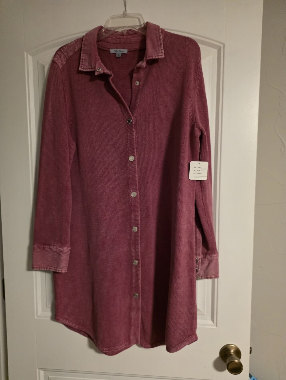Relaxed Long Button-Up Tunic in Berry